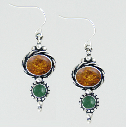 Sterling Silver Drop Dangle Earrings With Amber And Jade